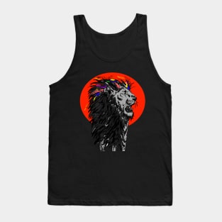 Lion with sun behind it and added colour Tank Top